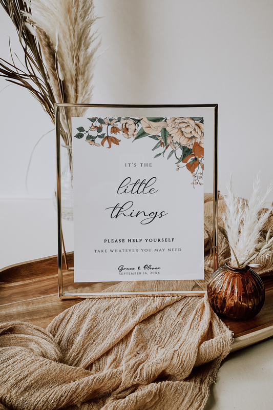 Cream and Burnt Orange Floral Bathroom Basket Sign Template