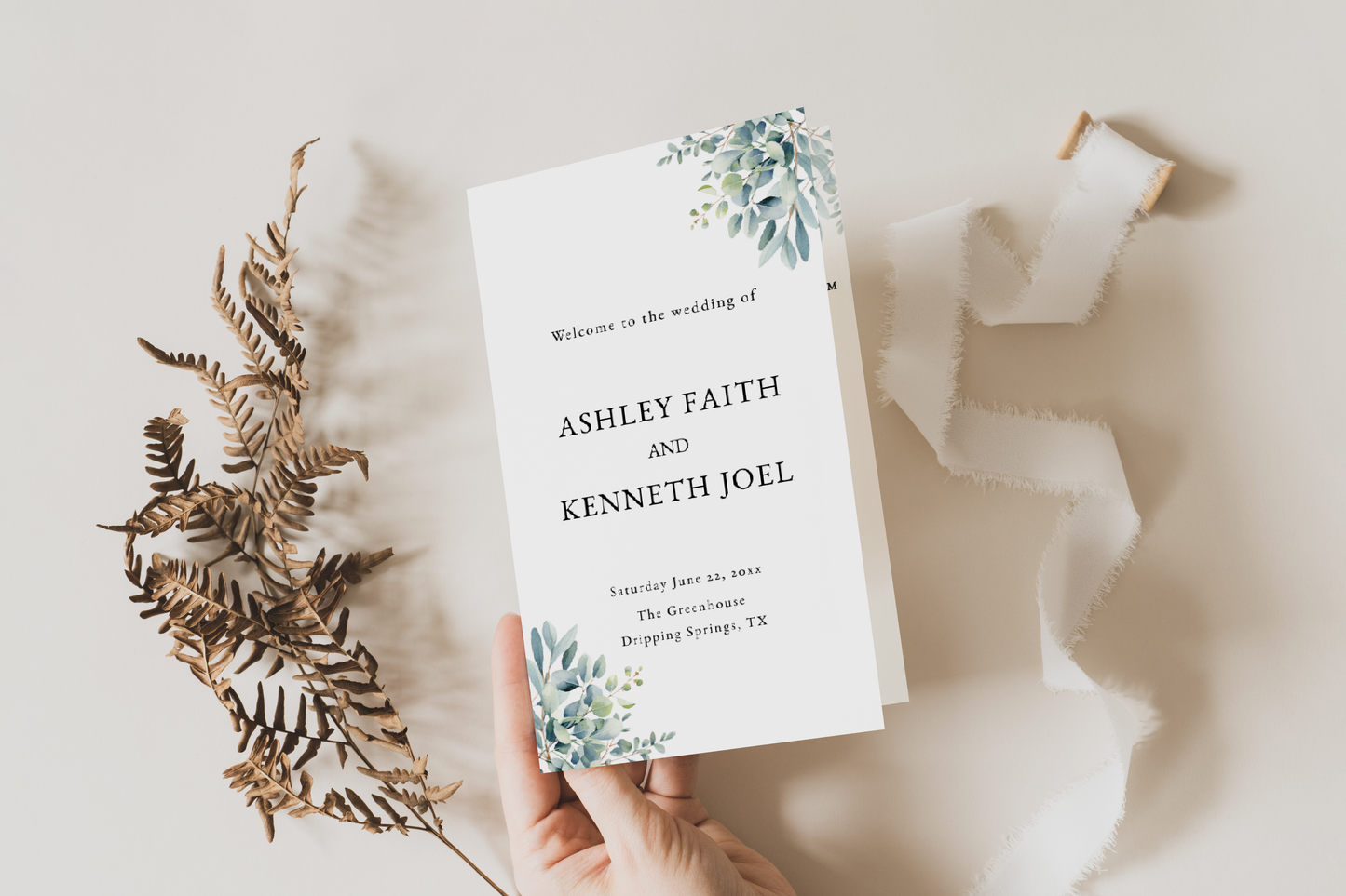 Eucalyptus Wedding Program Template EWP003