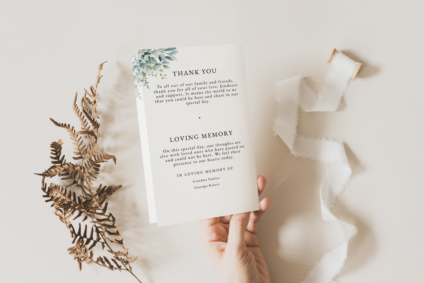 Eucalyptus Wedding Program Template EWP003