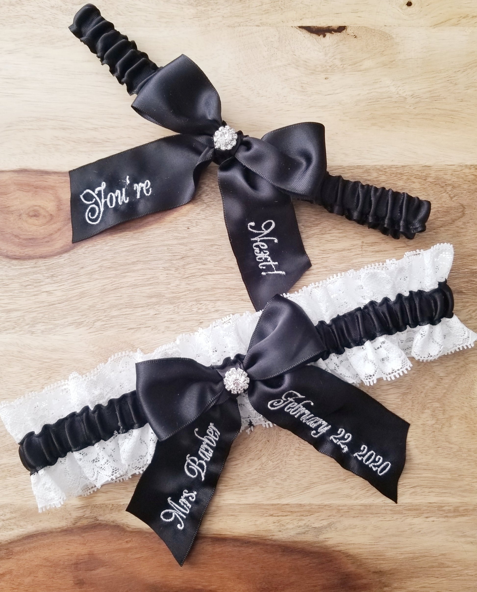 Black Embroidered Bridal Garter Set