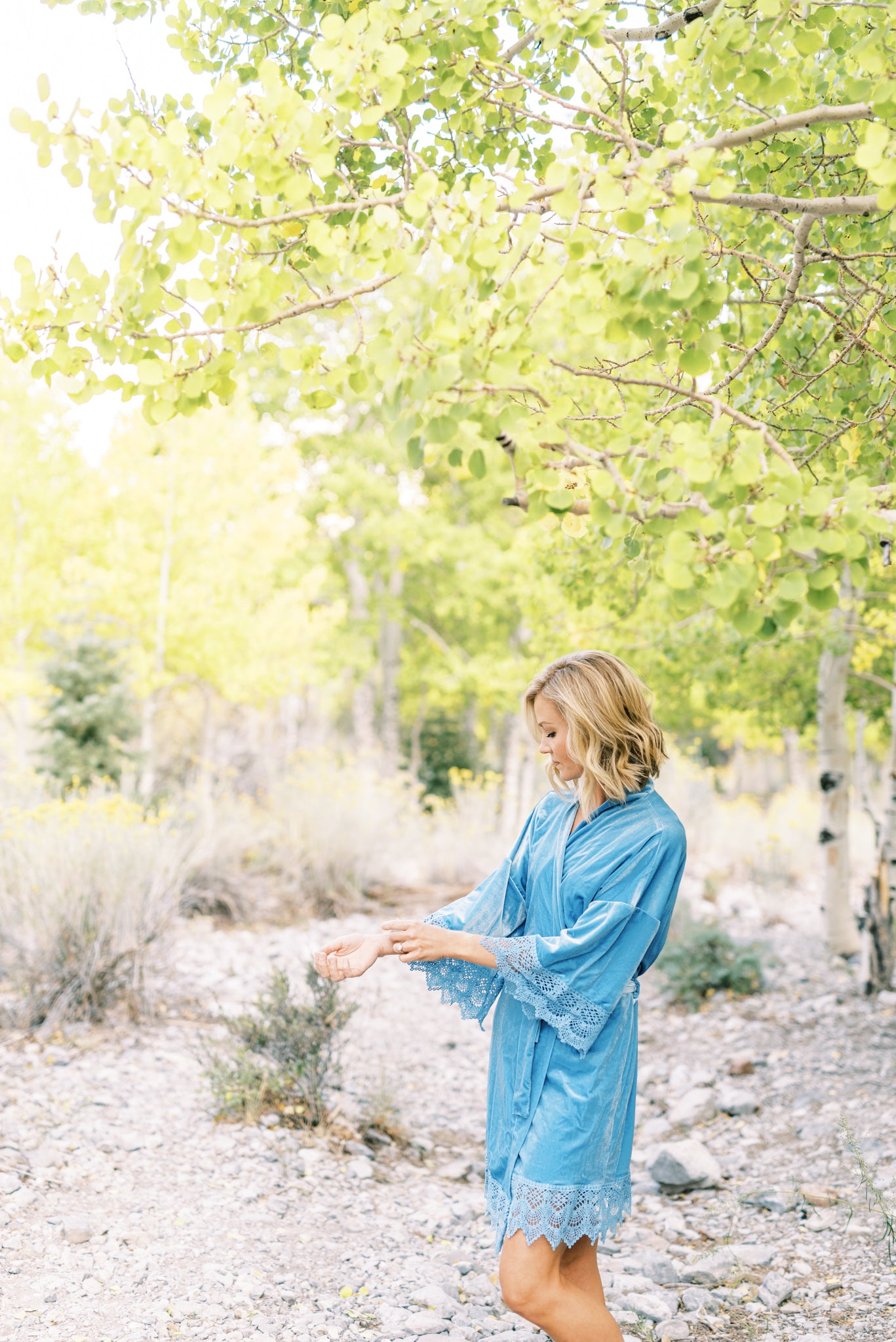 Light Blue Velvet and Lace Bridal Robe Ella Winston Light Blue Velvet and Lace Bridal Robe Ella Winston