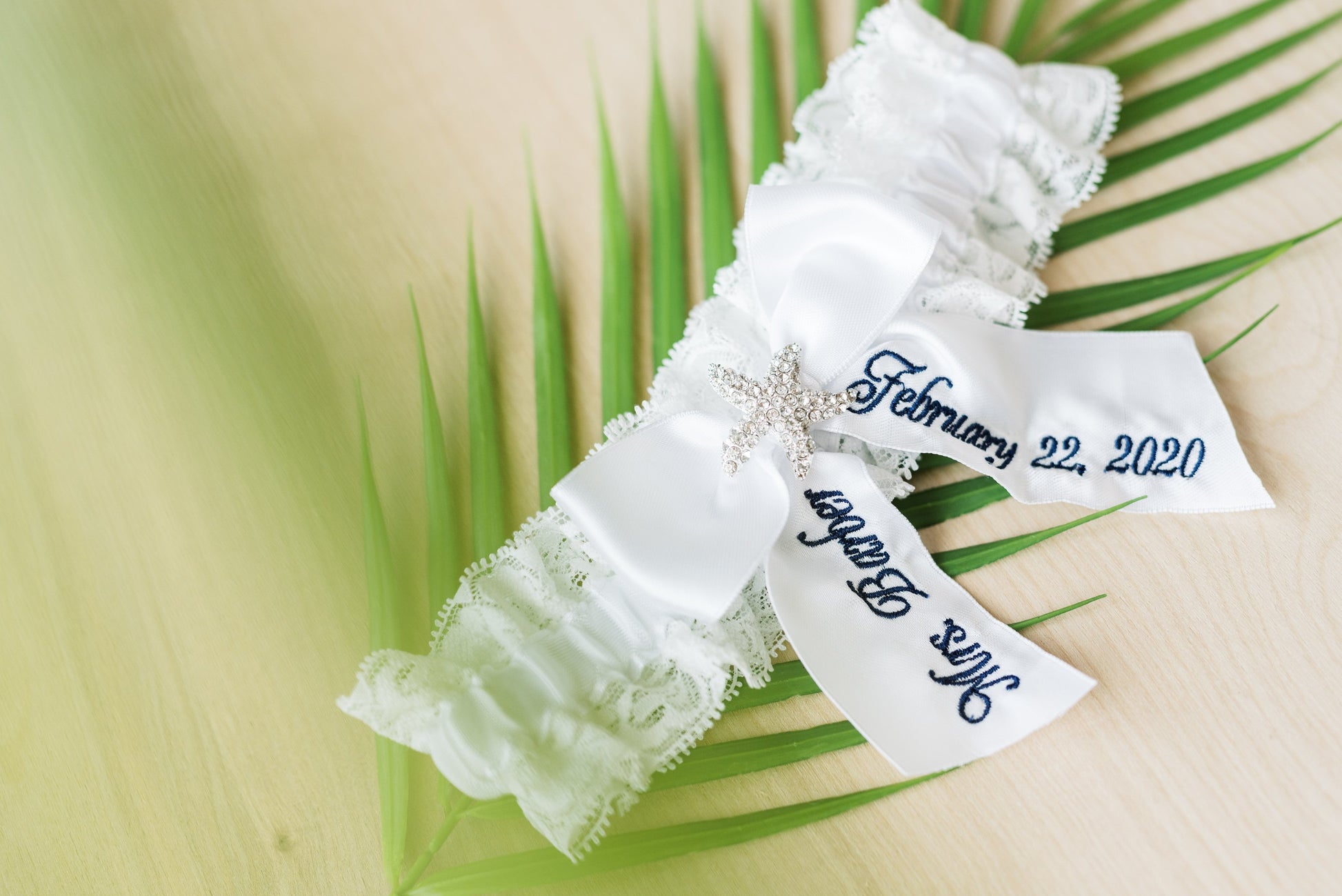 White Starfish Bridal Garter For Tropical Wedding
