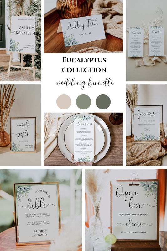 Eucalyptus Wedding Invitation and Signage Mega Bundle