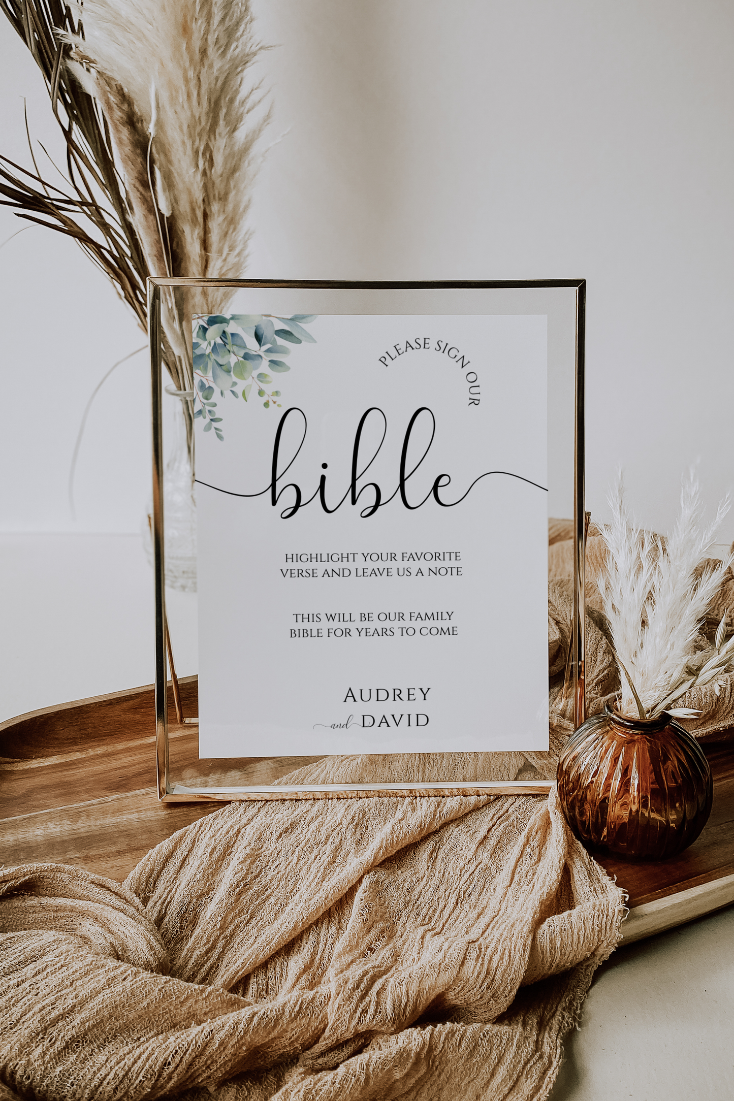 Eucalyptus Wedding Bible Guest Book Sign Template EWP003