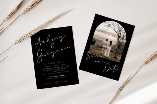 Modern Black Typographic Save our Date Card Template