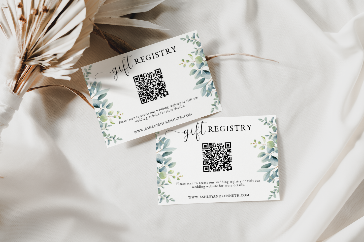 Eucalyptus Couples Gift Registry Card Template With QR Code EWP003