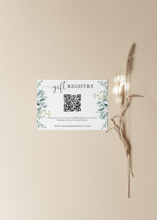 Eucalyptus Couples Gift Registry Card Template With QR Code EWP003