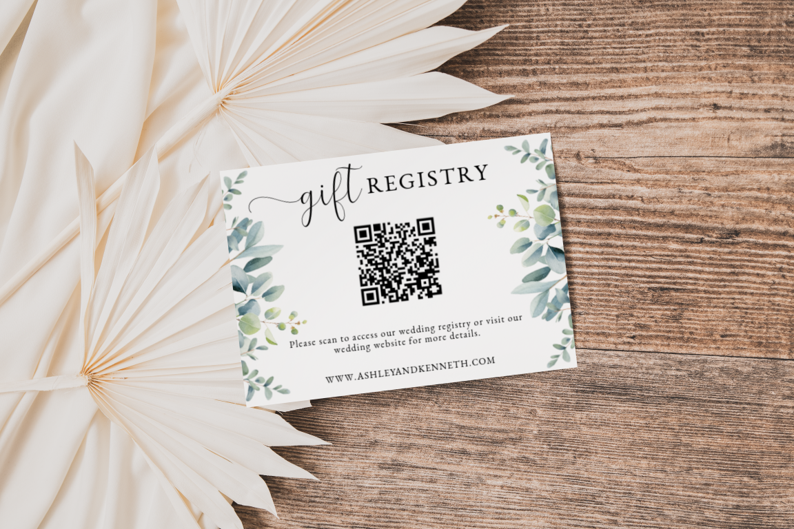 Eucalyptus Couples Gift Registry Card Template With QR Code EWP003