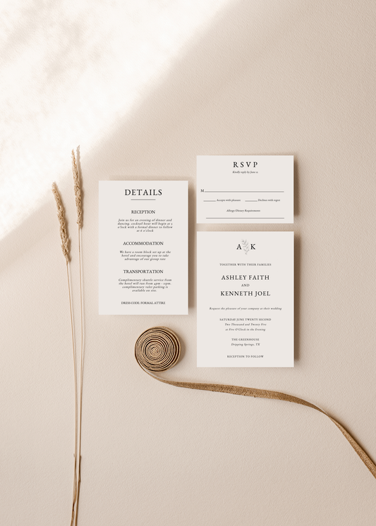 Minimalist Monogram Wedding Invitation Set