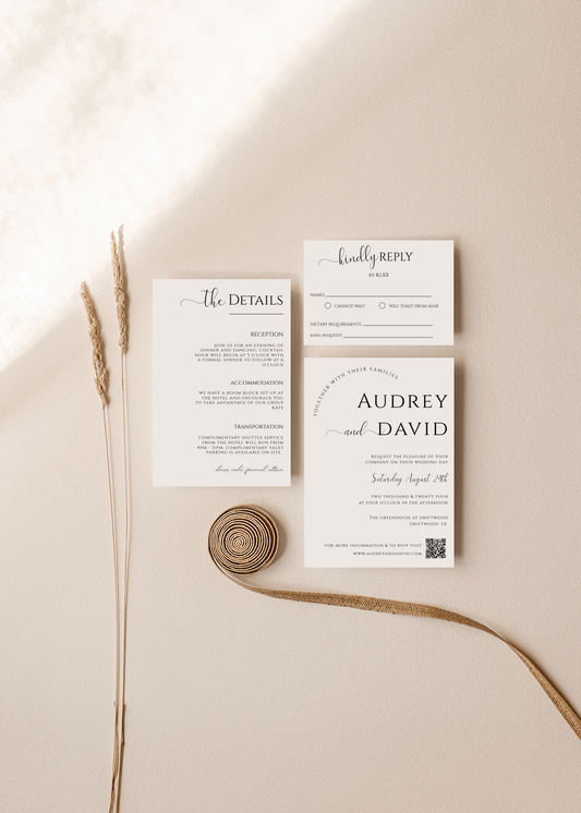 Minimalist Wedding Invitation Suite With QR Code