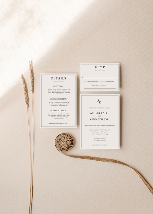 Modern Monogram Wedding Invitation Suite