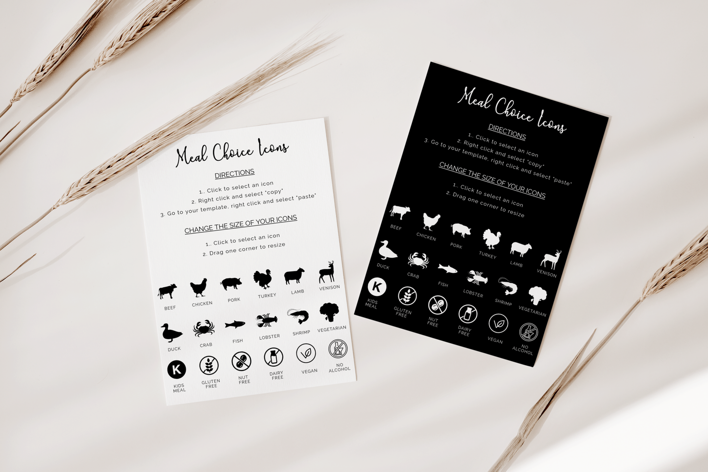 Eucalyptus Place Card Template With Meal Icons EWP003