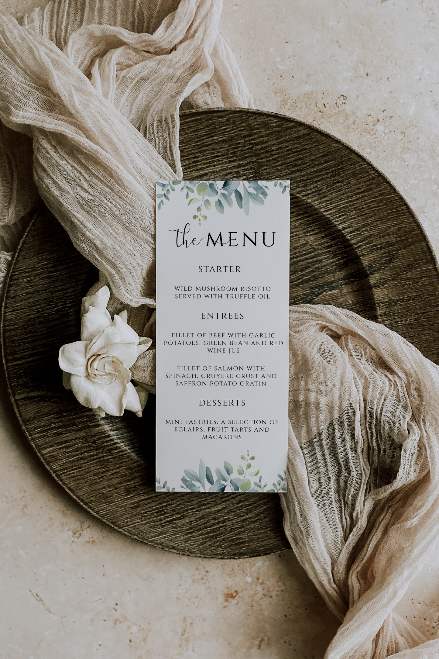 Eucalyptus Wedding Menu and Thank You Card Template EWP003