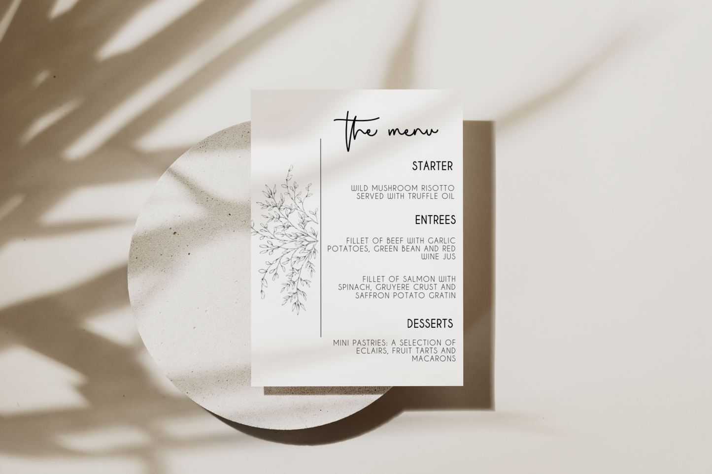 Tallulah Wedding Menu Template EWP005