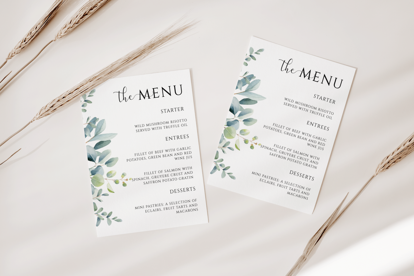 Eucalyptus Wedding Menu Template EWP003