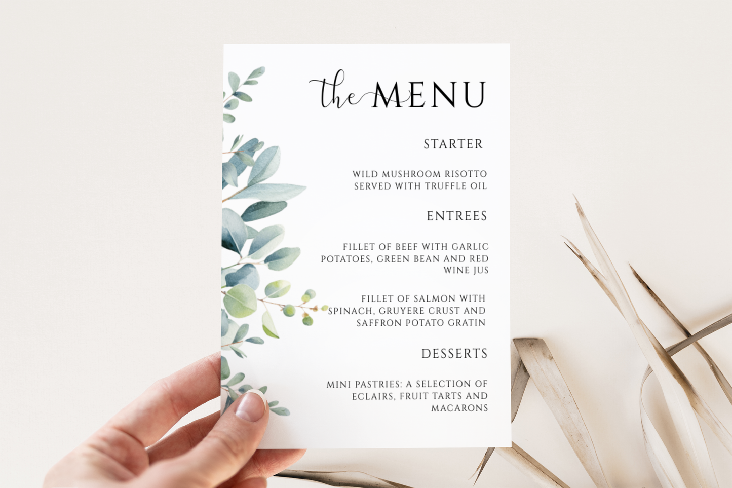 Eucalyptus Wedding Menu Template EWP003