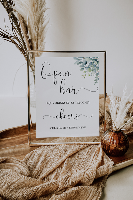 Eucalyptus Open Bar Wedding Sign Template EWP003