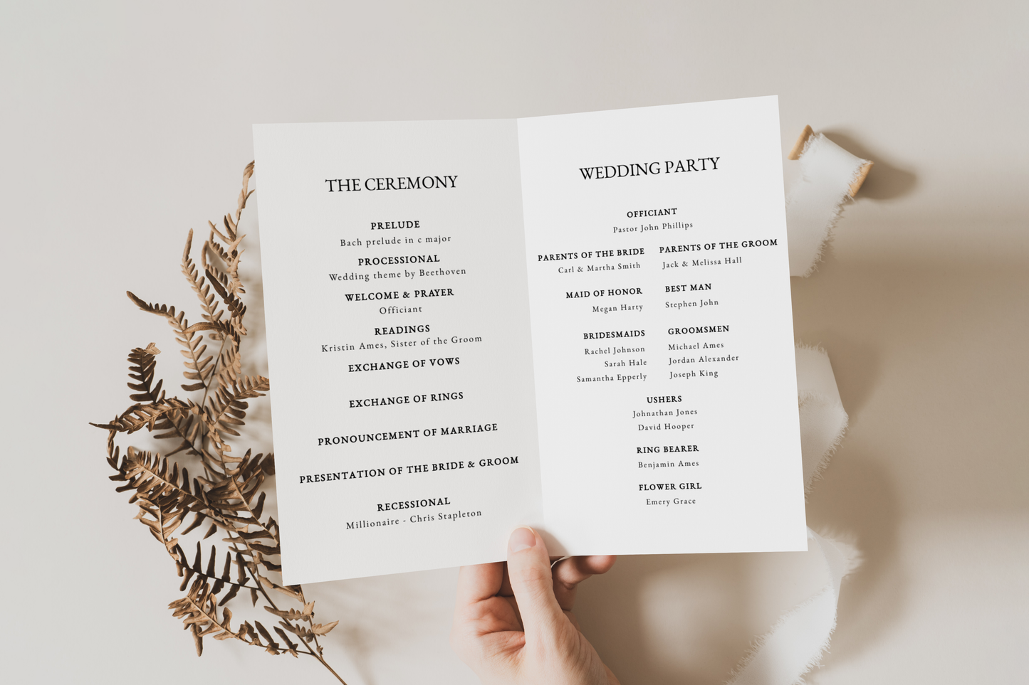 Monogram Church Wedding Program Template EWP002