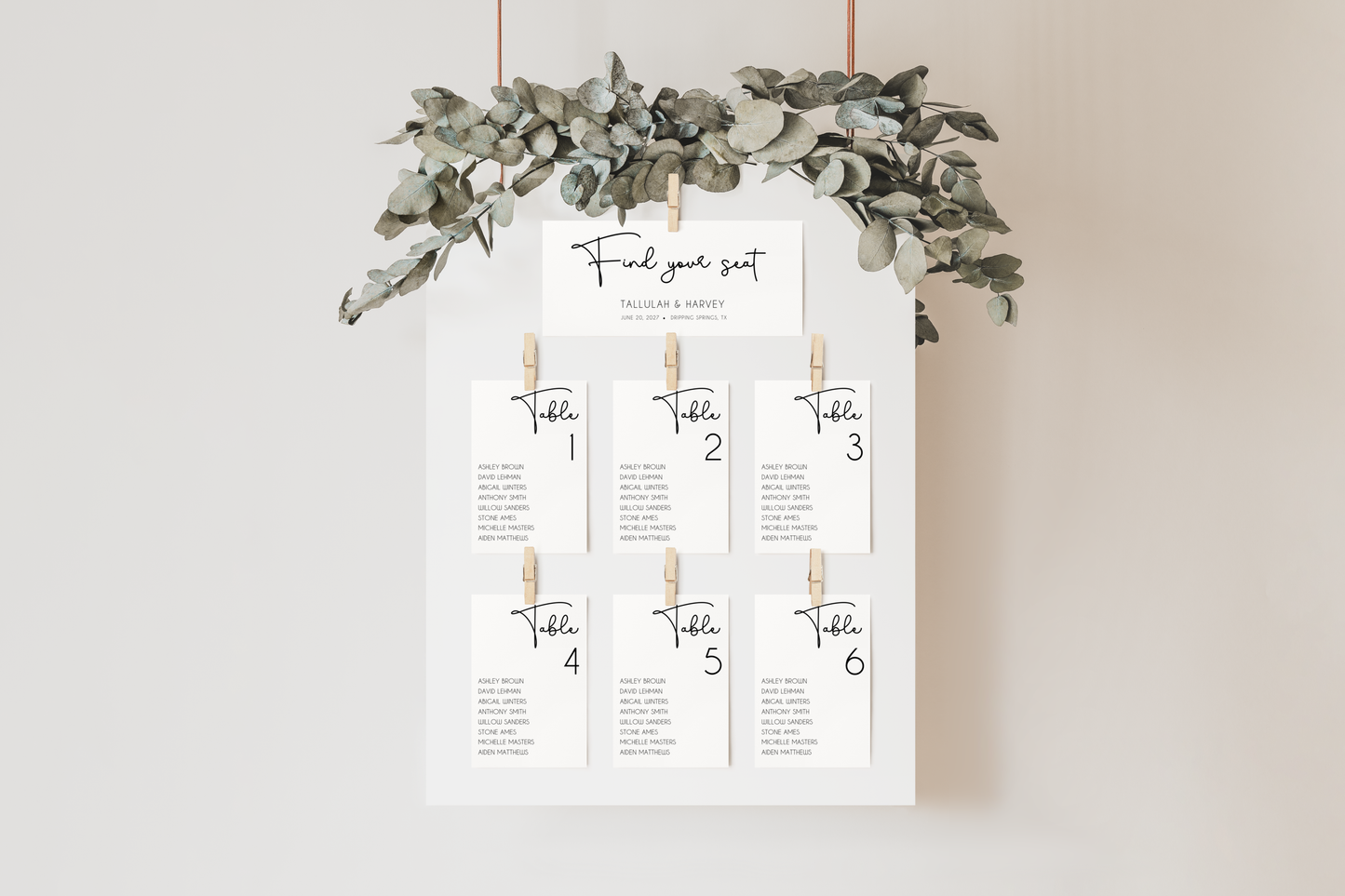 Tallulah Modern Wedding Seating Chart Template EWP005