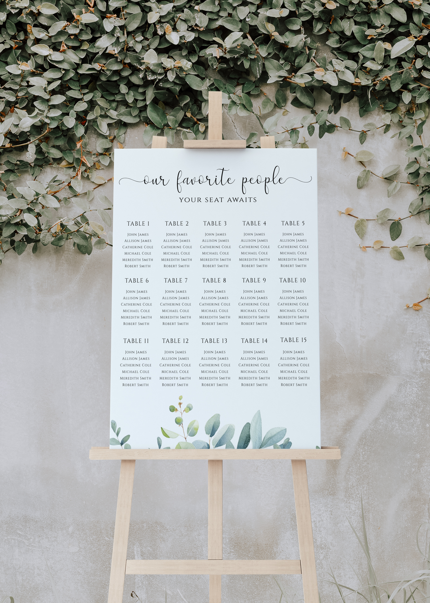 Eucalyptus Wedding Seating Chart Template EWP003