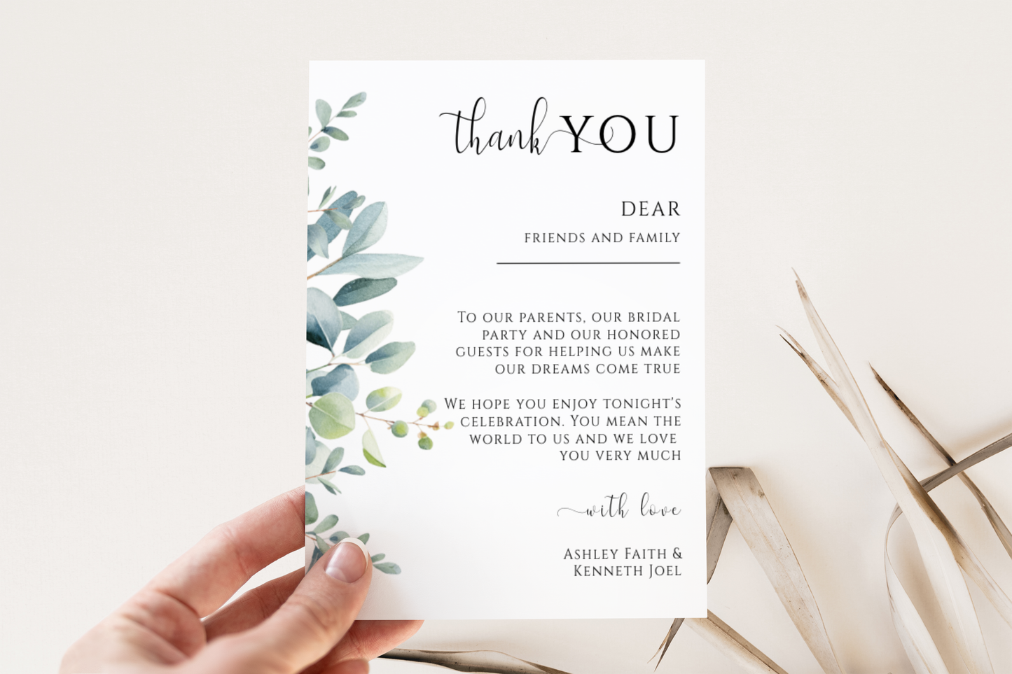 Eucalyptus Wedding Thank You Card Template EWP003