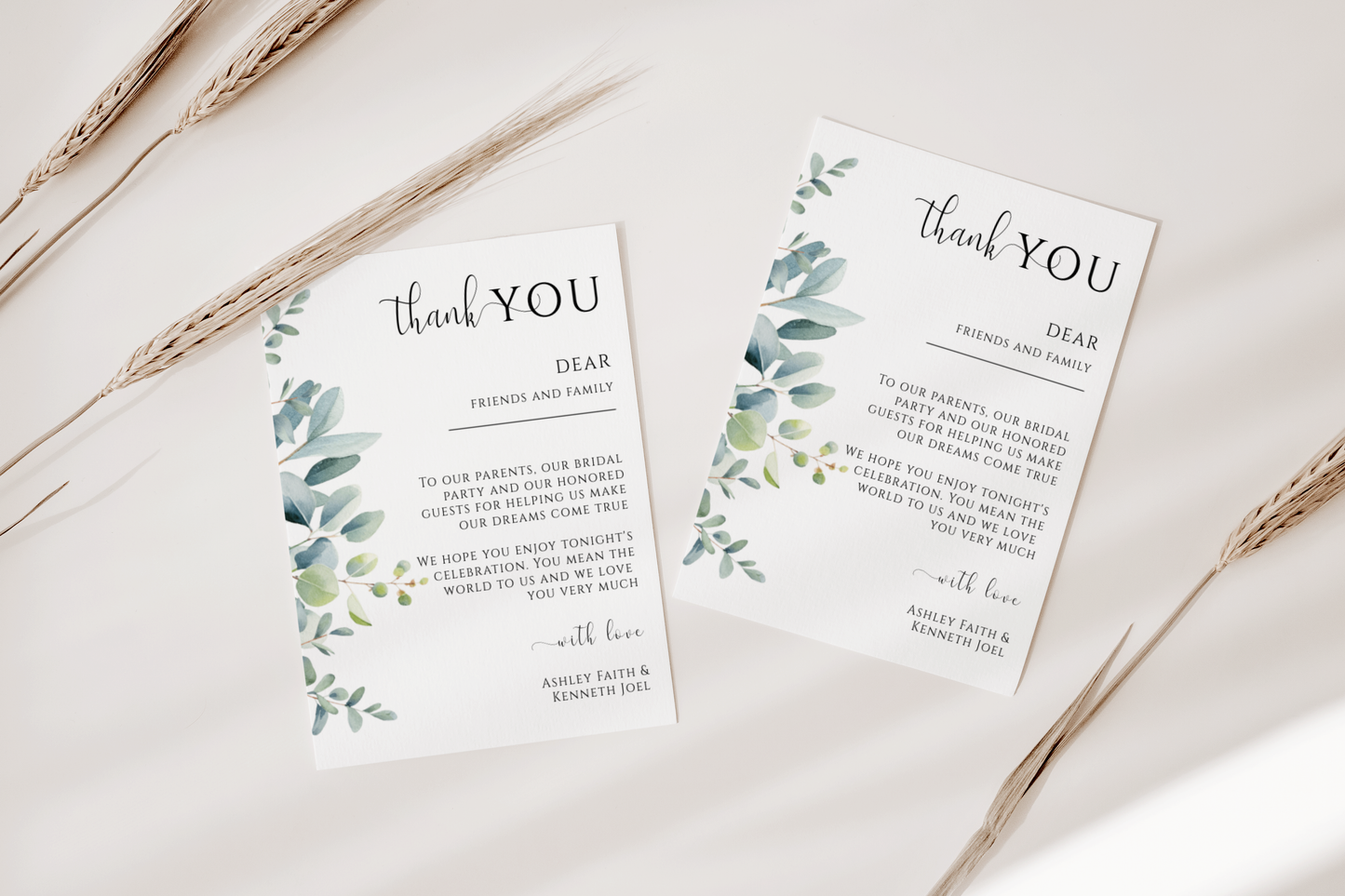 Eucalyptus Wedding Thank You Card Template EWP003