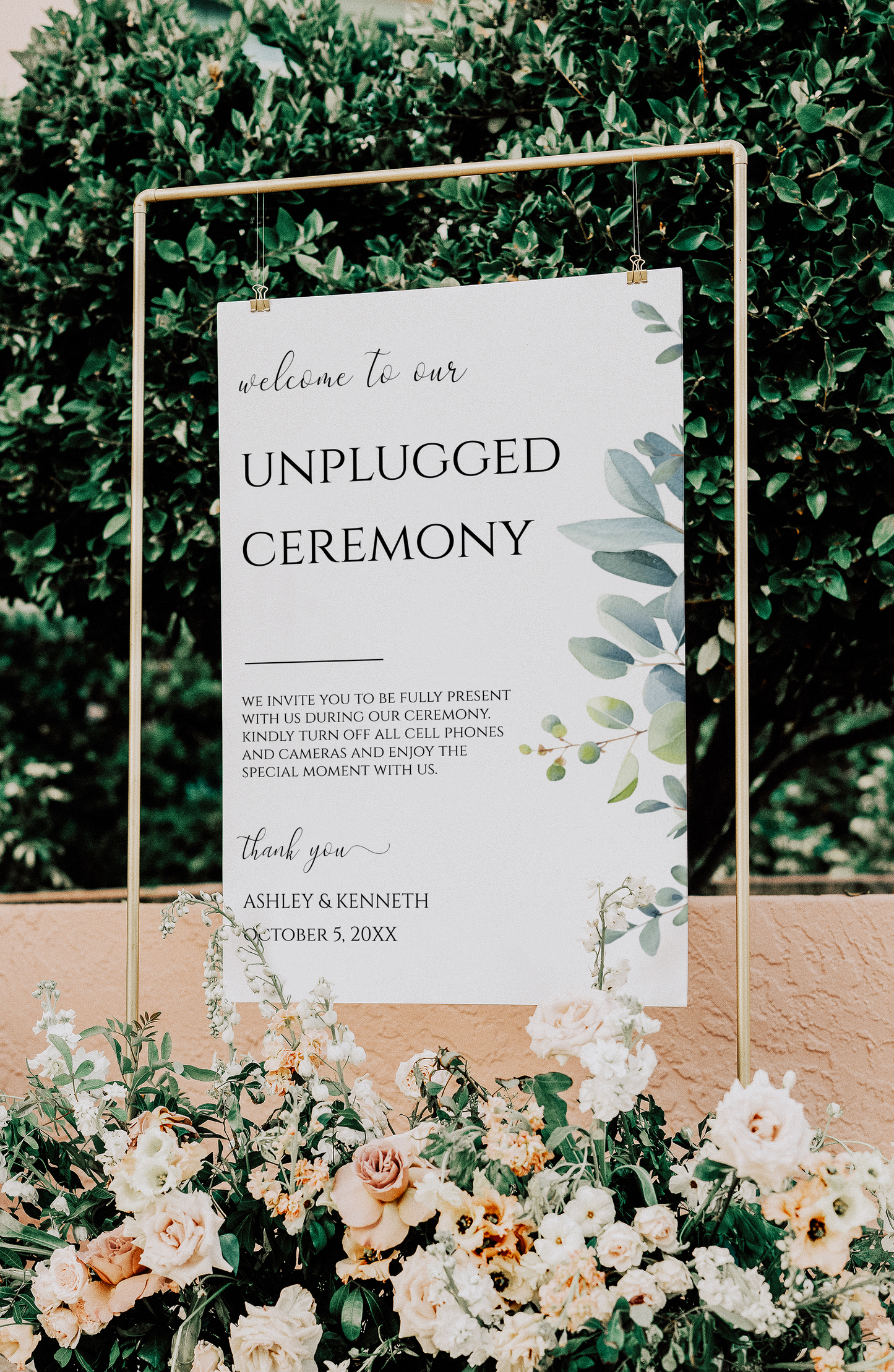 Eucalyptus Unplugged Wedding Ceremony Sign Template EWP003