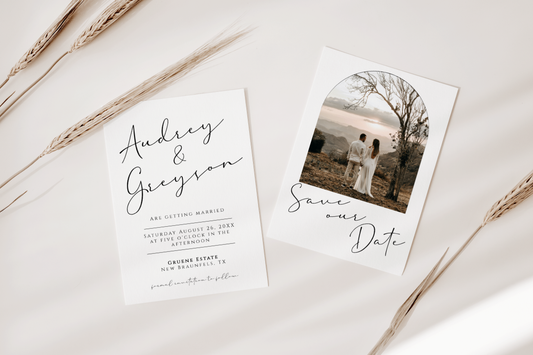 Modern White Typographic Save the Date Card Template