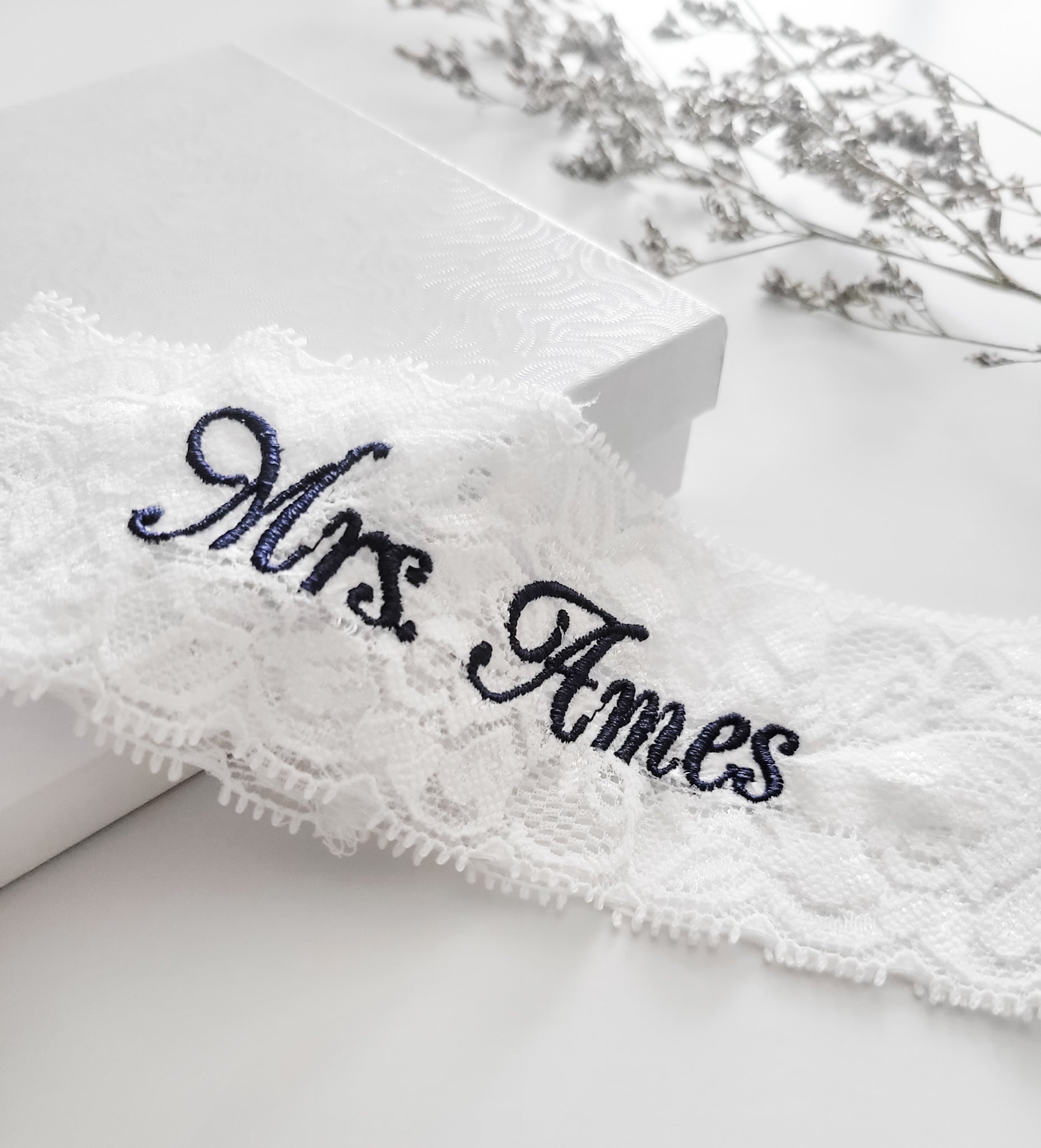 Embroidered White Lace Bridal Garter Set Ella Winston Embroidered White Lace Bridal Garter Set Ella Winston